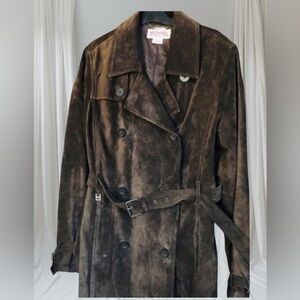 Michael Kors Brown Suede Leather Double Breasted Trench Coat